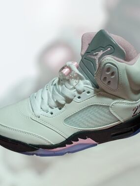 Jordan Kids White Pink and Black Retro 5 Sneakers
